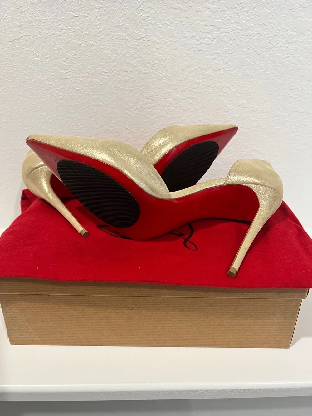 Christian Louboutin Metallic Gold Pointed-Toe Stiletto Pumps